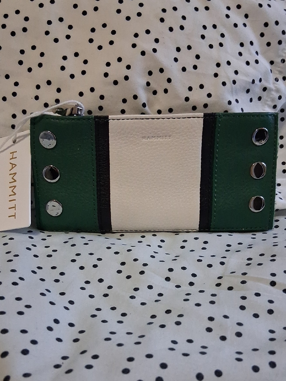 Hammitt Green Leather Travel Wallet with Red Accent